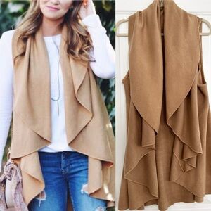 Waterfall Sweater Vest - Camel Tan Sleeveless Shawl